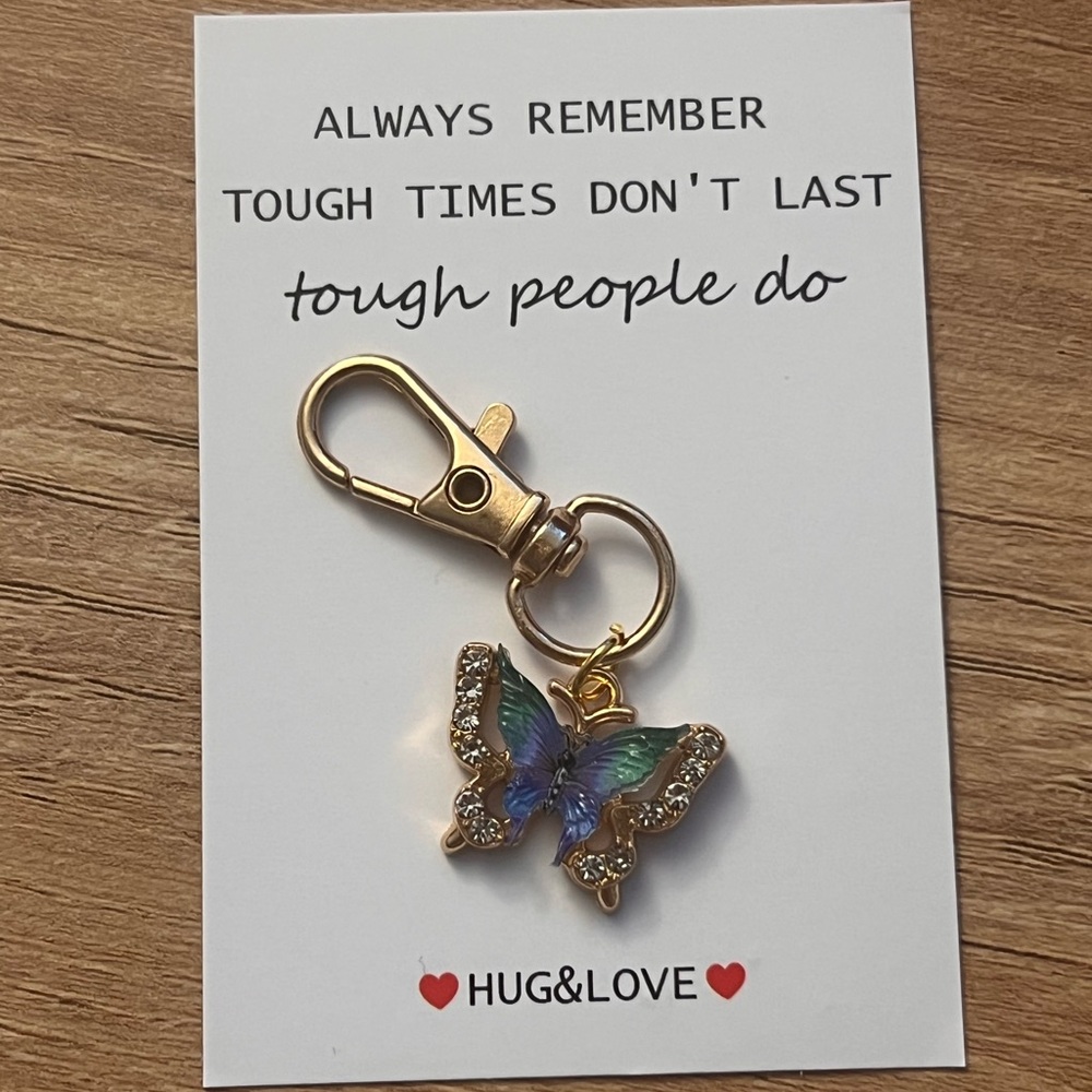 Butterfly Keychain with Gold and Blue Accents
